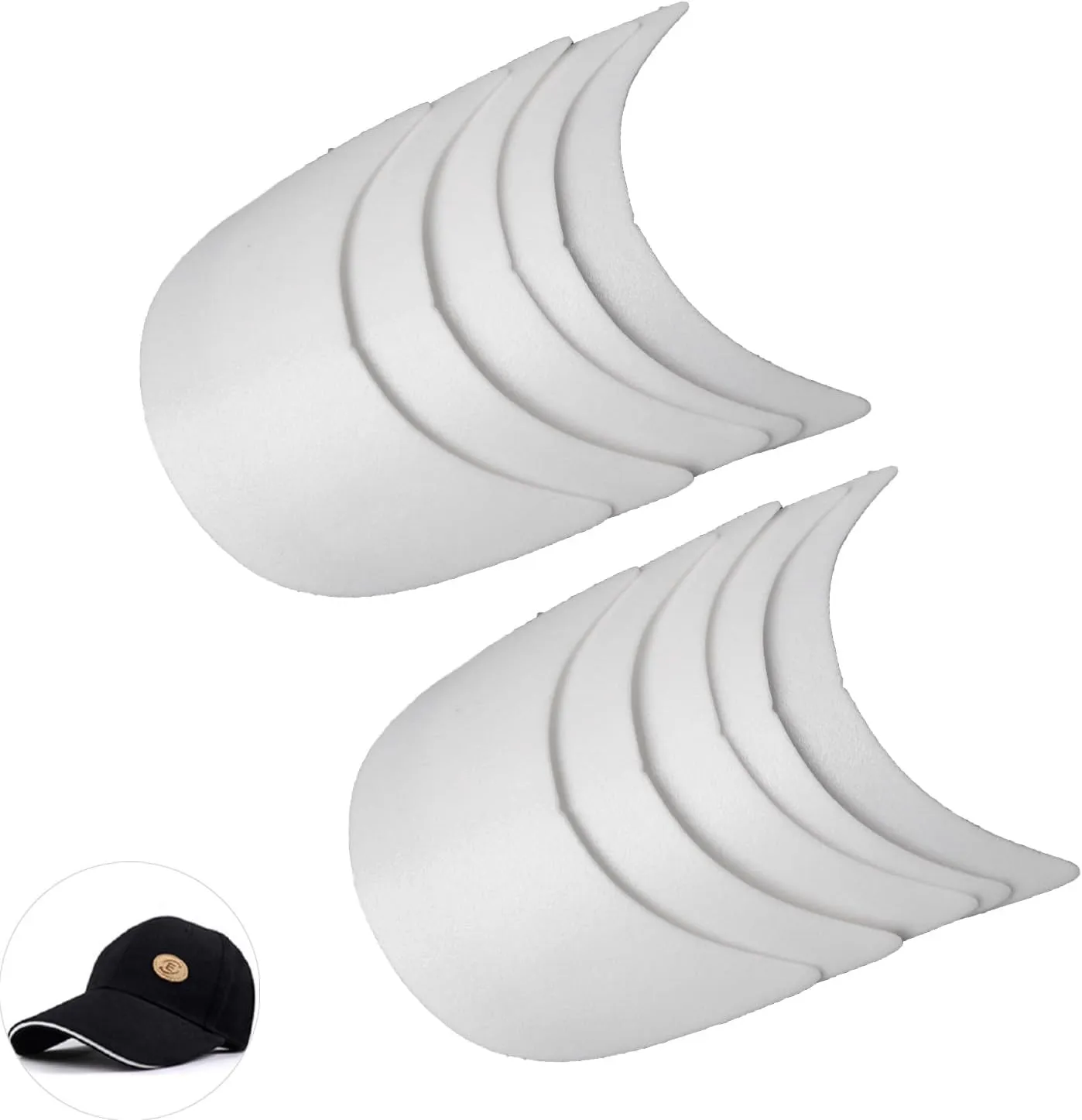 10 Pack Baseball Cap Visor Insert Shape Plastic Stand Tennis Hat Brim Replacement Liner Shaper for Unisex DIY Repair Hand Craft Sewing Caps Making Supplies Accessories White