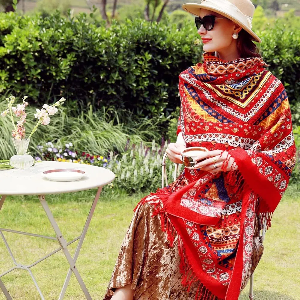 100% Wool Scarf Oversized Pashmina Shawls and Wraps Soft Warm Blanket Travel for Women Floral