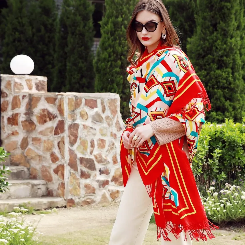 100% Wool Scarf Oversized Pashmina Shawls and Wraps Soft Warm Blanket Travel for Women Floral