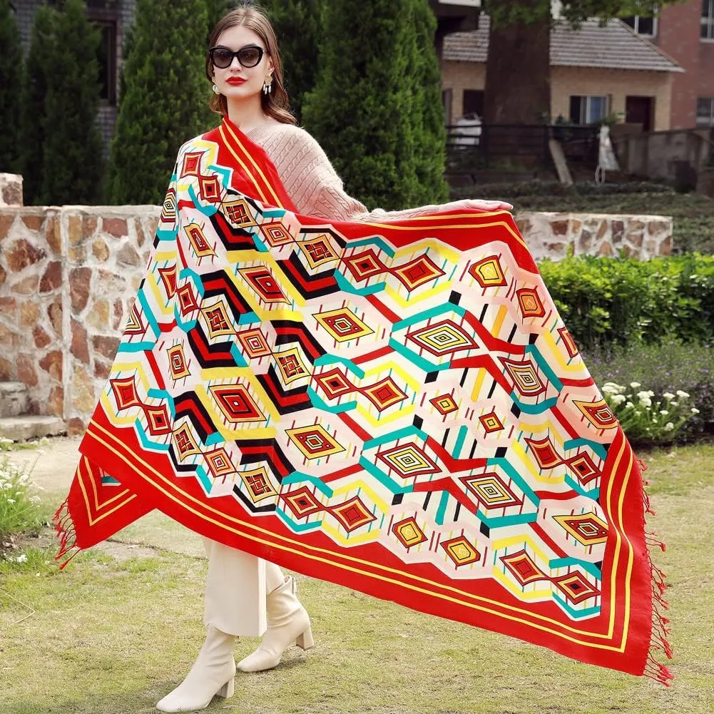 100% Wool Scarf Oversized Pashmina Shawls and Wraps Soft Warm Blanket Travel for Women Floral