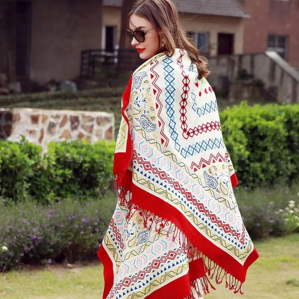 100% Wool Scarf Oversized Pashmina Shawls and Wraps Soft Warm Blanket Travel for Women Floral