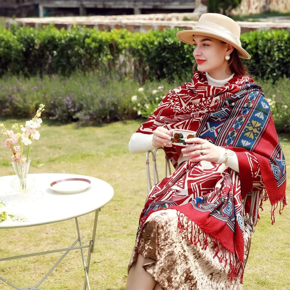 100% Wool Scarf Oversized Pashmina Shawls and Wraps Soft Warm Blanket Travel for Women Floral