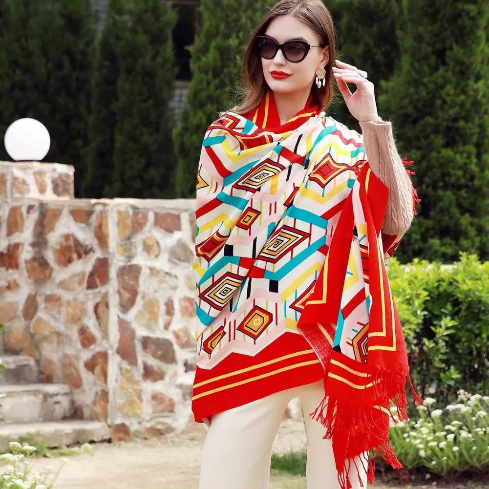 100% Wool Scarf Oversized Pashmina Shawls and Wraps Soft Warm Blanket Travel for Women Floral