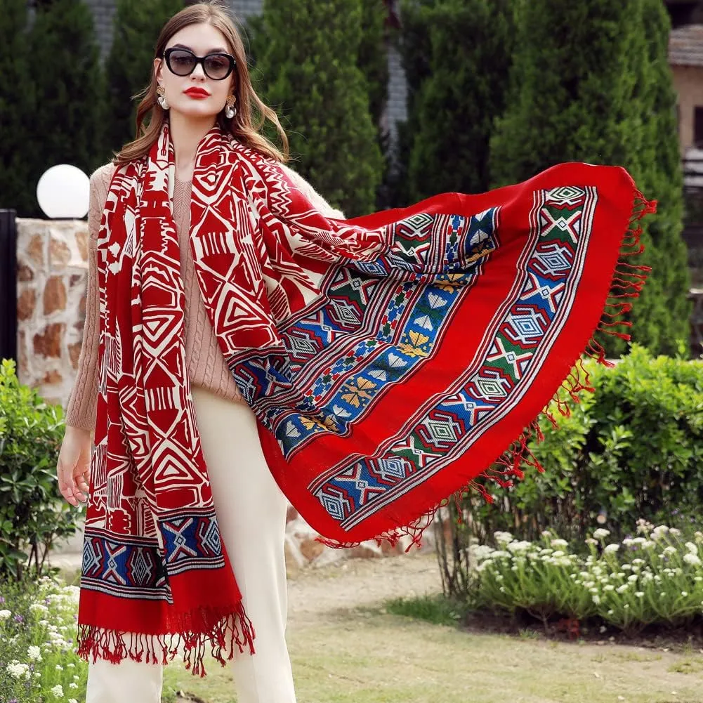 100% Wool Scarf Oversized Pashmina Shawls and Wraps Soft Warm Blanket Travel for Women Floral