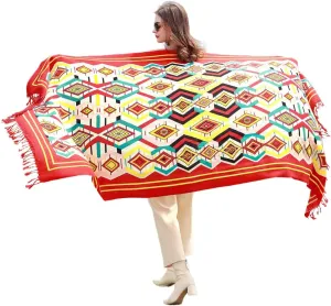 100% Wool Scarf Oversized Pashmina Shawls and Wraps Soft Warm Blanket Travel for Women Floral