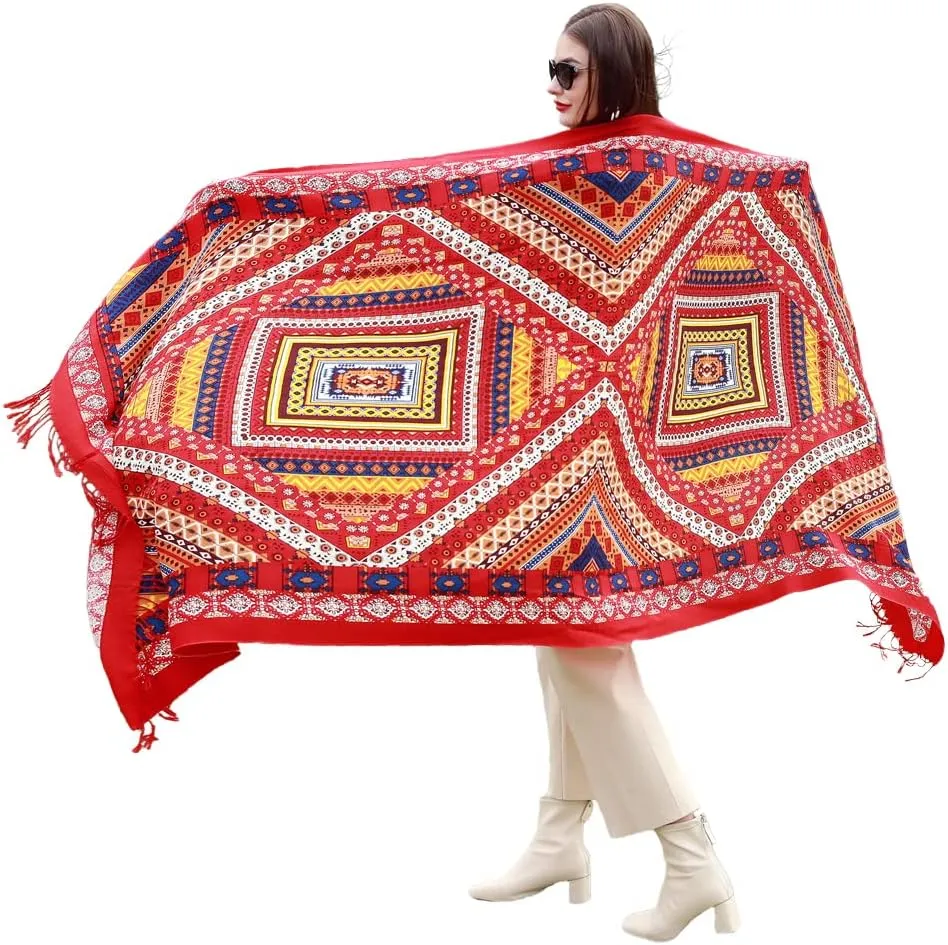 100% Wool Scarf Oversized Pashmina Shawls and Wraps Soft Warm Blanket Travel for Women Floral