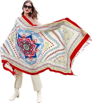 100% Wool Scarf Oversized Pashmina Shawls and Wraps Soft Warm Blanket Travel for Women Floral