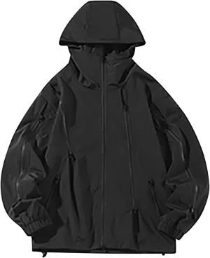 2024 Casual Drawstring Windproof Fashion Winter Outdoor Waterproof Long Sleeve Zipper Classic Solid Hooded Jacket
