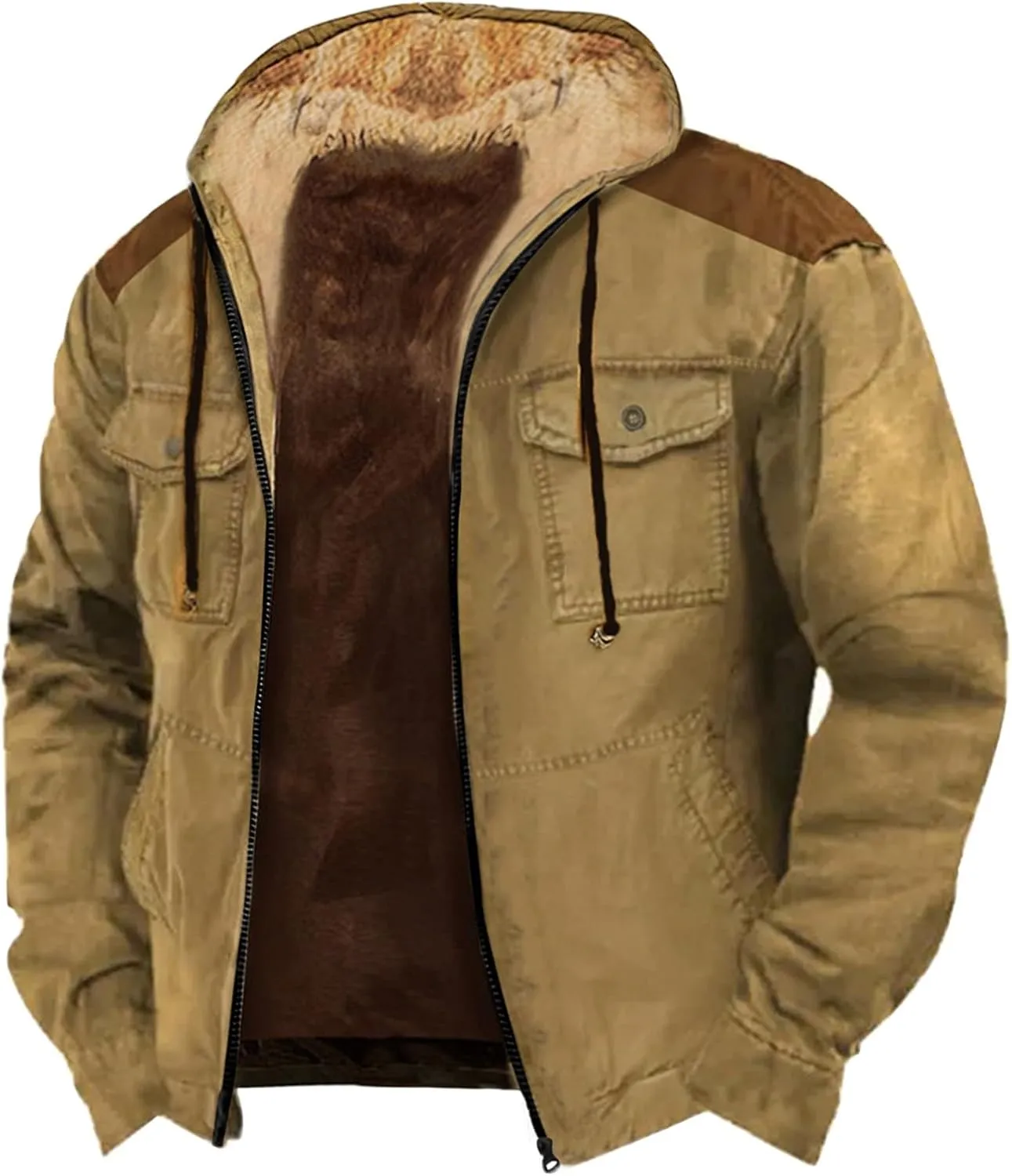 aihihe Men's Warm Fleece Lined Hooded Jacket Zip Up Winter Thermal Outdoor Coat Big and Tall Distressed Outwears with Pockets