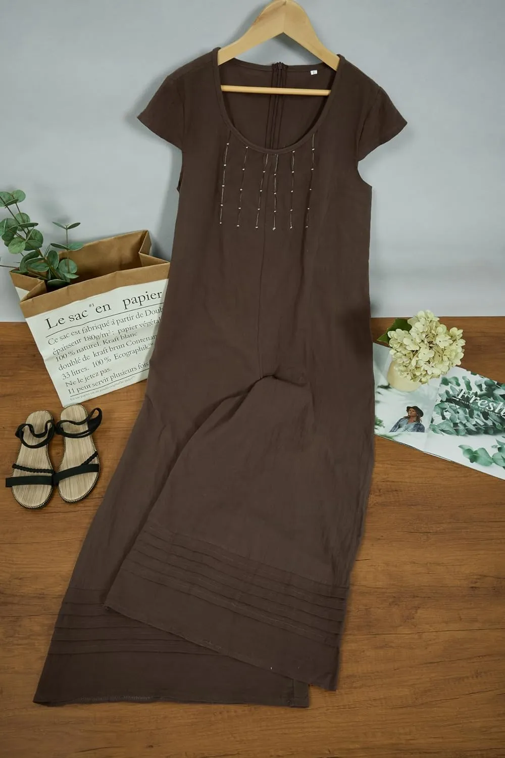 Akivide Women's Loose Cotton Linen Wide Leg Jumpsuits Casual Summer Short Sleeve Long Pants Rompers