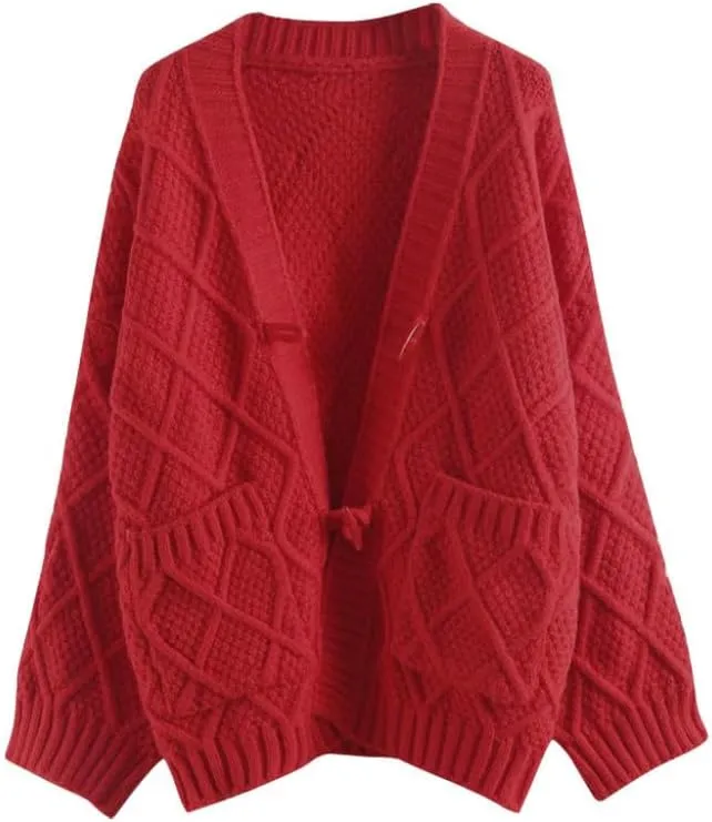 Akivide Women's Oversized Button Down Cable Knit Cardigan Sweater Chunky Long Sleeve Coat Outerwear with Pockets