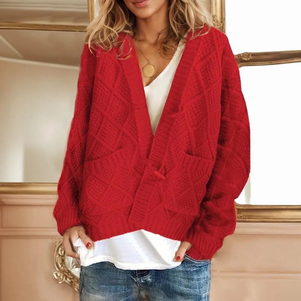 Akivide Women's Oversized Button Down Cable Knit Cardigan Sweater Chunky Long Sleeve Coat Outerwear with Pockets