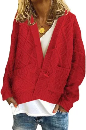 Akivide Women's Oversized Button Down Cable Knit Cardigan Sweater Chunky Long Sleeve Coat Outerwear with Pockets