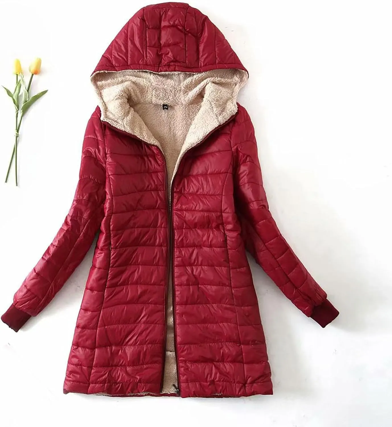 AMDBEL Long Puffer Jacket Women With Hood Plus Size Down Coat Cotton Cover Coat Lightweight Down Coat With Hood Winter Jacket