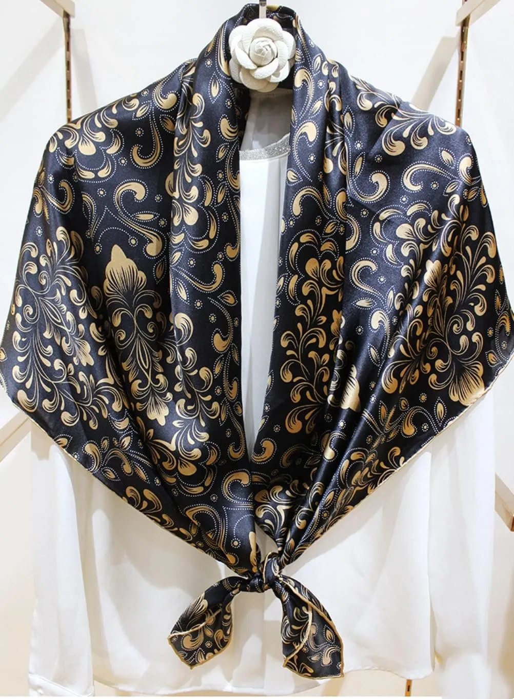 ANDANTINO 100% Silk Scarf 43" Large Square Lightweight Headscarf& Shawl–Women Hair Wraps-With Gift Packed