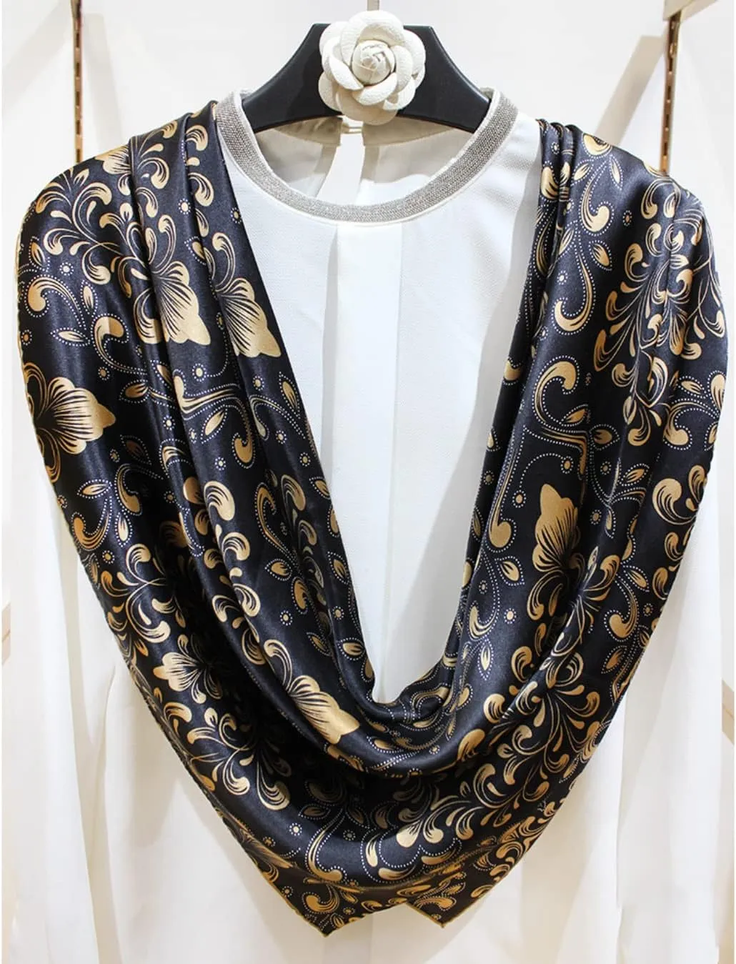 ANDANTINO 100% Silk Scarf 43" Large Square Lightweight Headscarf& Shawl–Women Hair Wraps-With Gift Packed