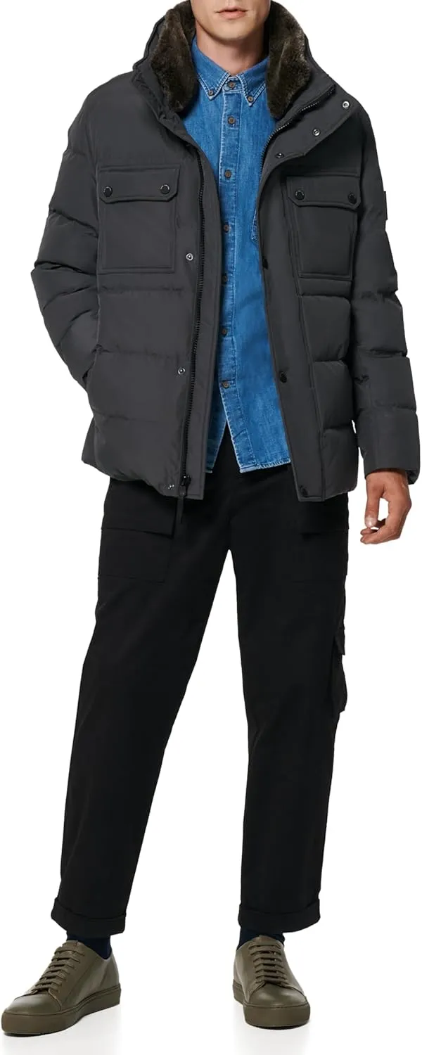 Andrew Marc Men's Short Water Resistant Godwin Down Jacket Rib Knit at Storm Cuffs