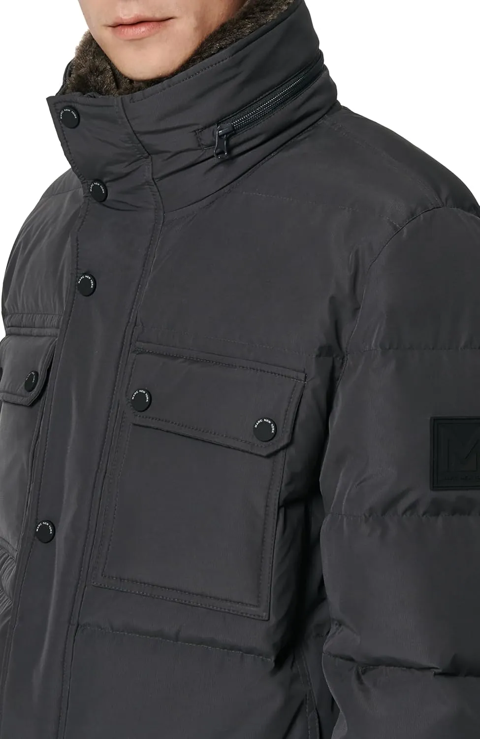 Andrew Marc Men's Short Water Resistant Godwin Down Jacket Rib Knit at Storm Cuffs
