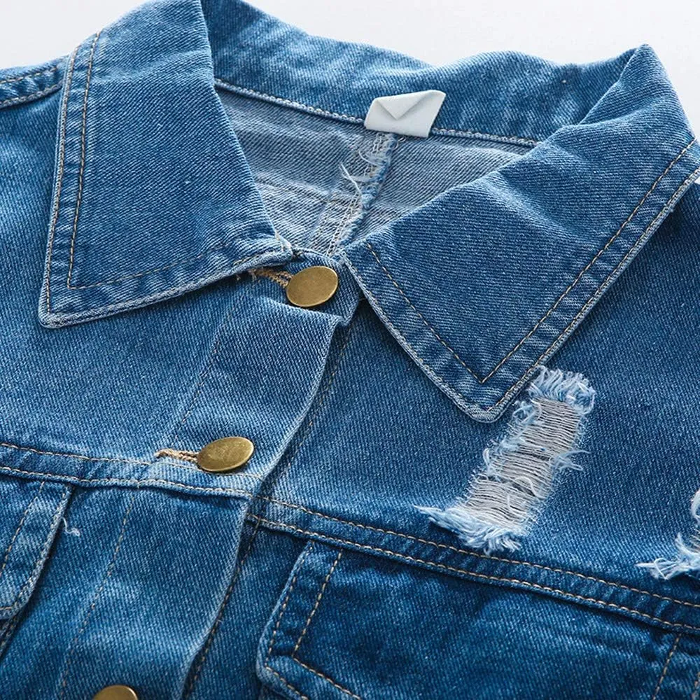 ASHER FASHION Denim Jackets Girl Denim Jackets Classic Basic Button Down Coat Girls' Outwear