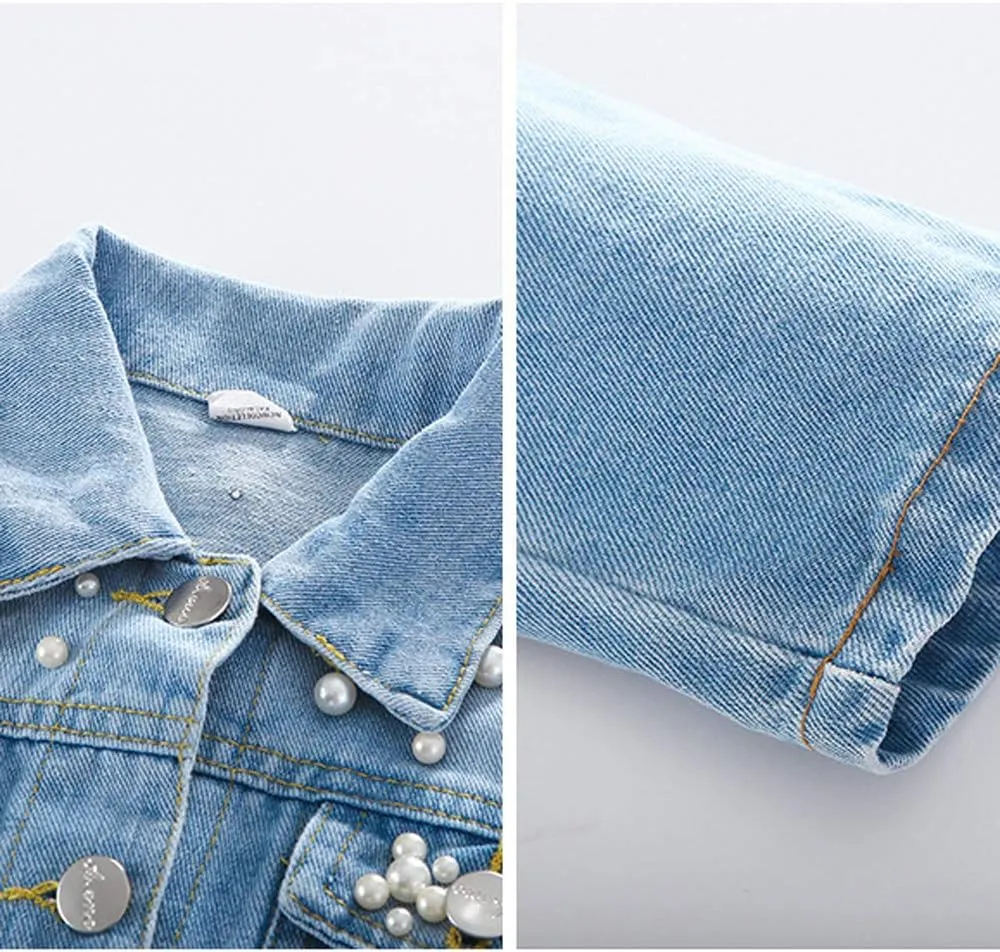 ASHER FASHION Denim Jackets Girl Denim Jackets Classic Basic Button Down Coat Girls' Outwear