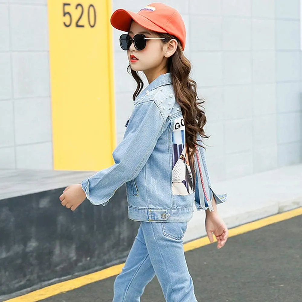 ASHER FASHION Denim Jackets Girl Denim Jackets Classic Basic Button Down Coat Girls' Outwear
