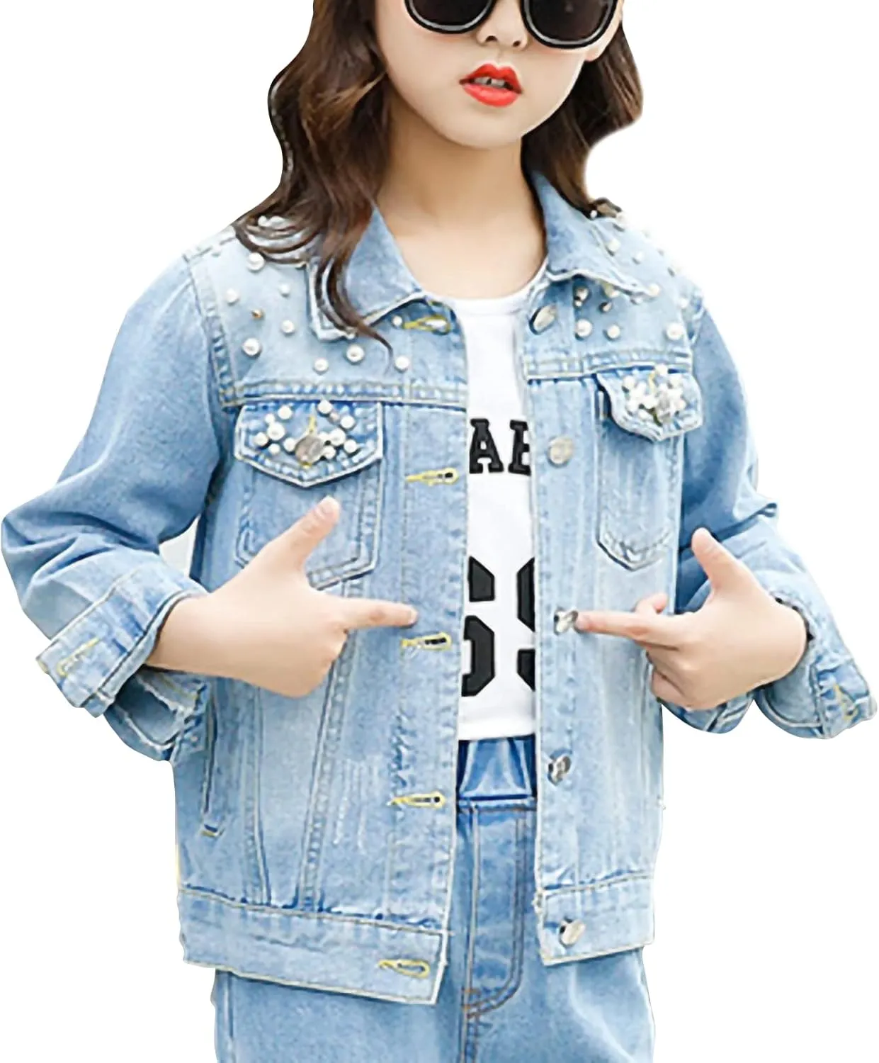 ASHER FASHION Denim Jackets Girl Denim Jackets Classic Basic Button Down Coat Girls' Outwear
