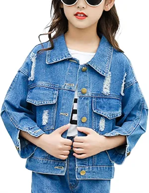 ASHER FASHION Denim Jackets Girl Denim Jackets Classic Basic Button Down Coat Girls' Outwear
