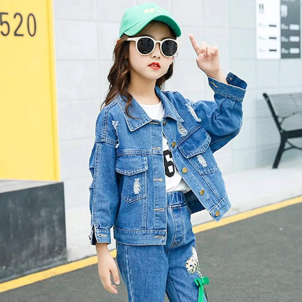 ASHER FASHION Denim Jackets Girl Denim Jackets Classic Basic Button Down Coat Girls' Outwear