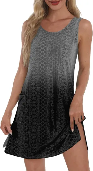 Azeralia Women Casual Loose Sundress Sleeveless Round Neck Mini Beach Tank Dress Travel Vacation 2025 Summer Outfits