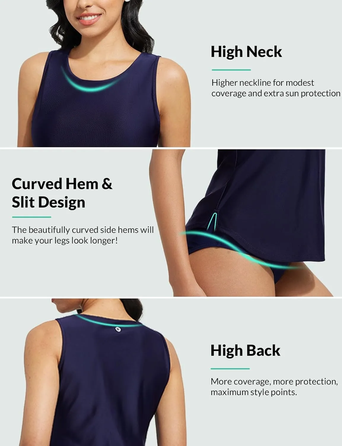 baleaf Tankini Tops for Women High Neck Swim Top Modest Bathing Suit Top Long Swim Tank Top