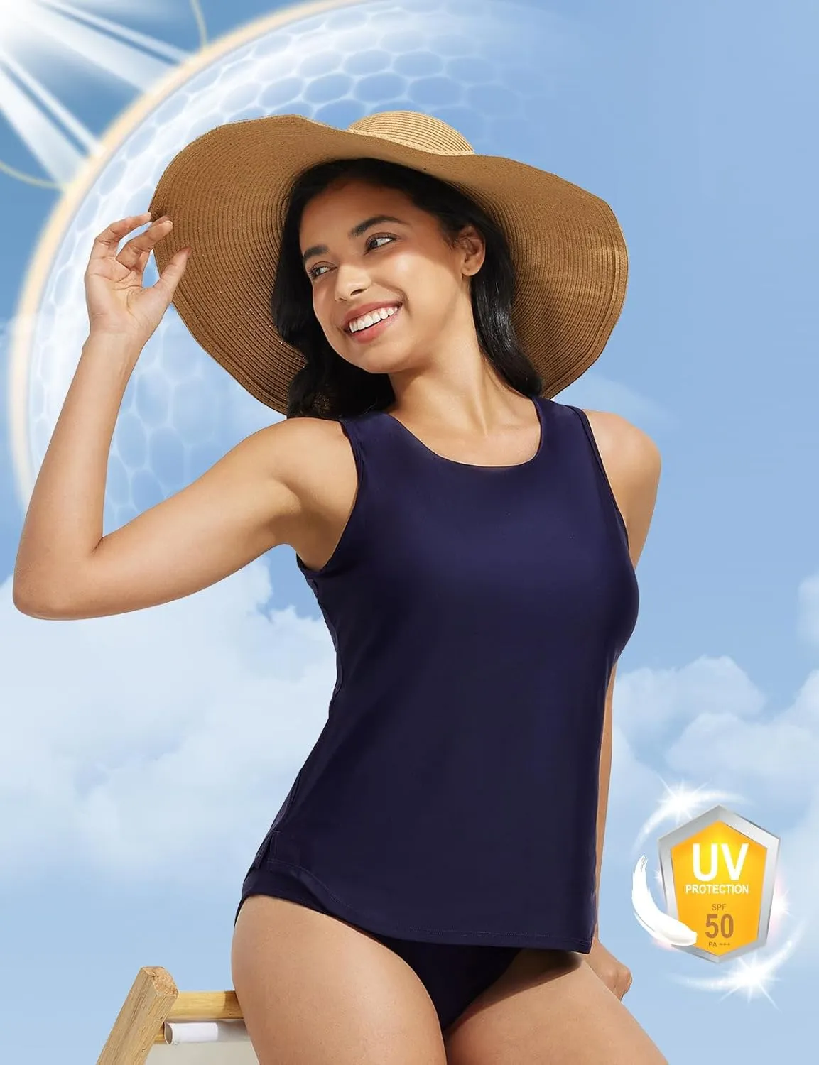 baleaf Tankini Tops for Women High Neck Swim Top Modest Bathing Suit Top Long Swim Tank Top