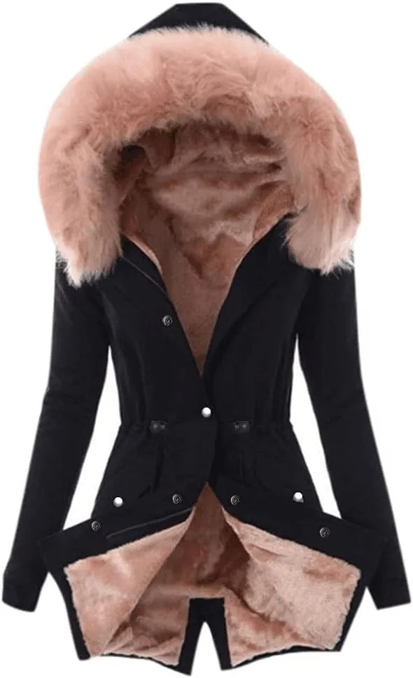 BAXLIMEK Parka Jacket Women,2024 Winter Thicken Warm Fuzzy Sherpa Lined Puffer Jacket Faux Fur Hood Zip Down Coat Outerwear