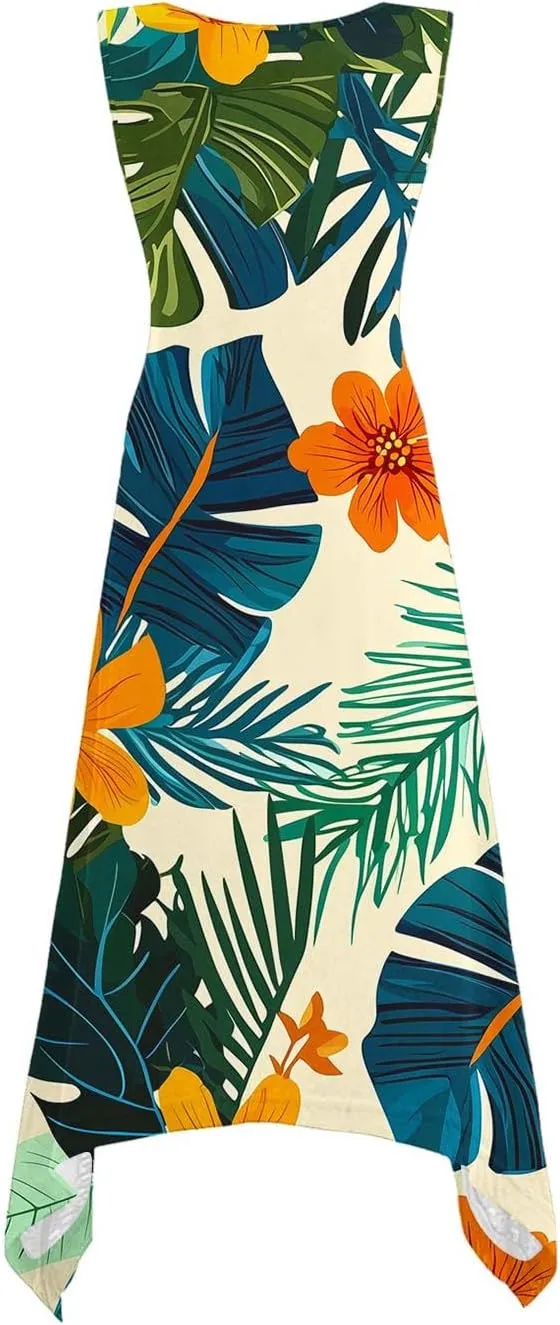 Beach Dresses for Women 2025 Vacation Swing Boho Floral Sundress Flowy Sleeveless Tank Casual Midi Dress Fashion