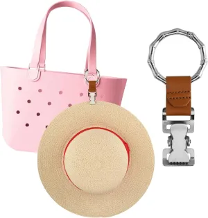 Beautyflier Hat Clip for Bogg Bag, Sun Hat Clip Holder for Travel on Bag, Hands Free Purse Luggage Backpack Tote Clip Holder for Sun Wide Brim Hats, Travel Bag Accessories (Bamboo Circle)