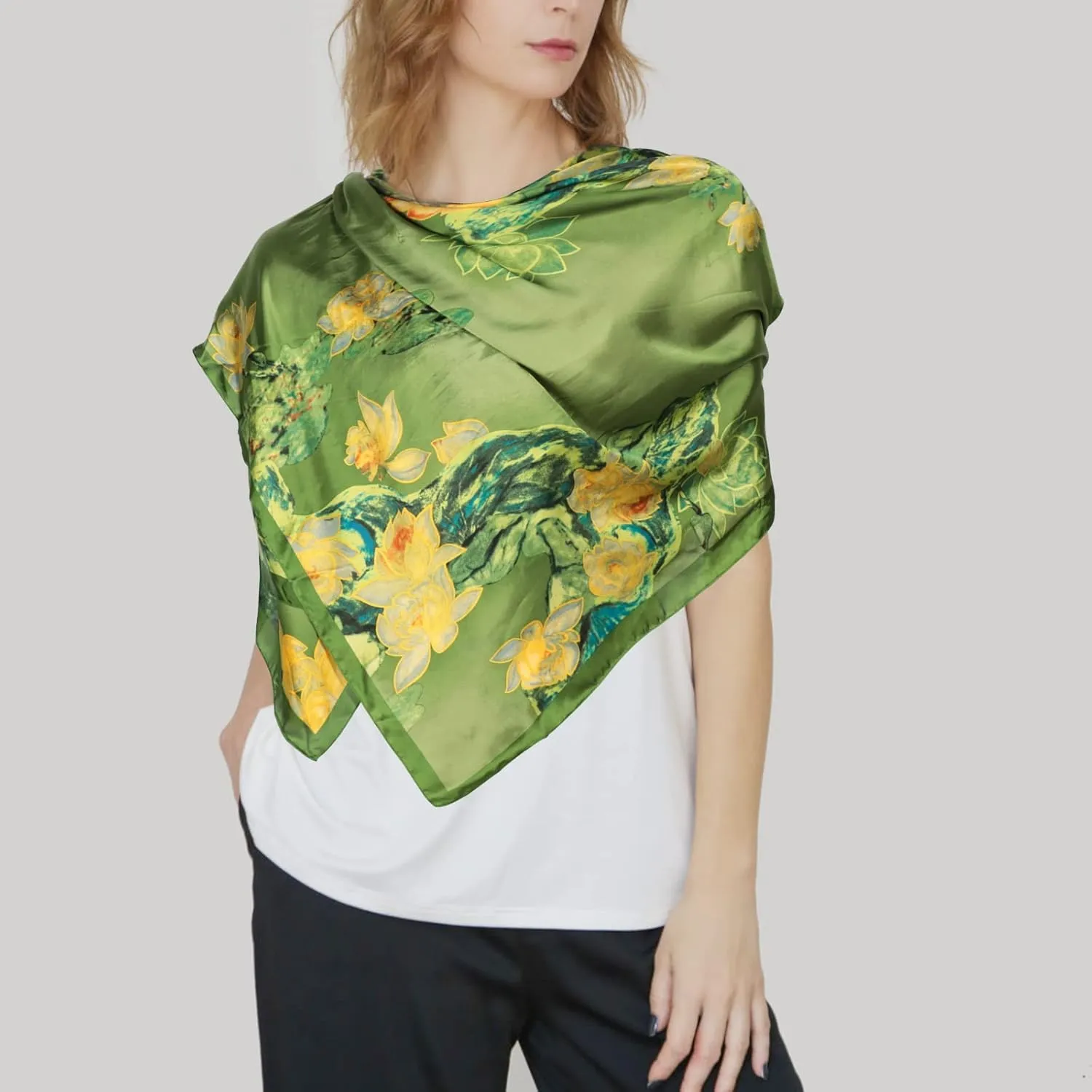 Bestshe Scarves for Women Lightweight Fashion Floral Large Silk Scarf Long Shawl Wraps with Gift Packed