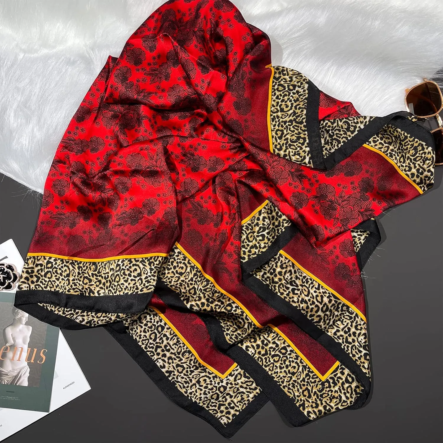 Bestshe Scarves for Women Lightweight Fashion Floral Large Silk Scarf Long Shawl Wraps with Gift Packed