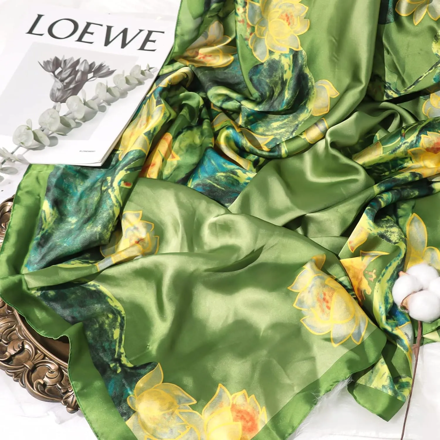 Bestshe Scarves for Women Lightweight Fashion Floral Large Silk Scarf Long Shawl Wraps with Gift Packed