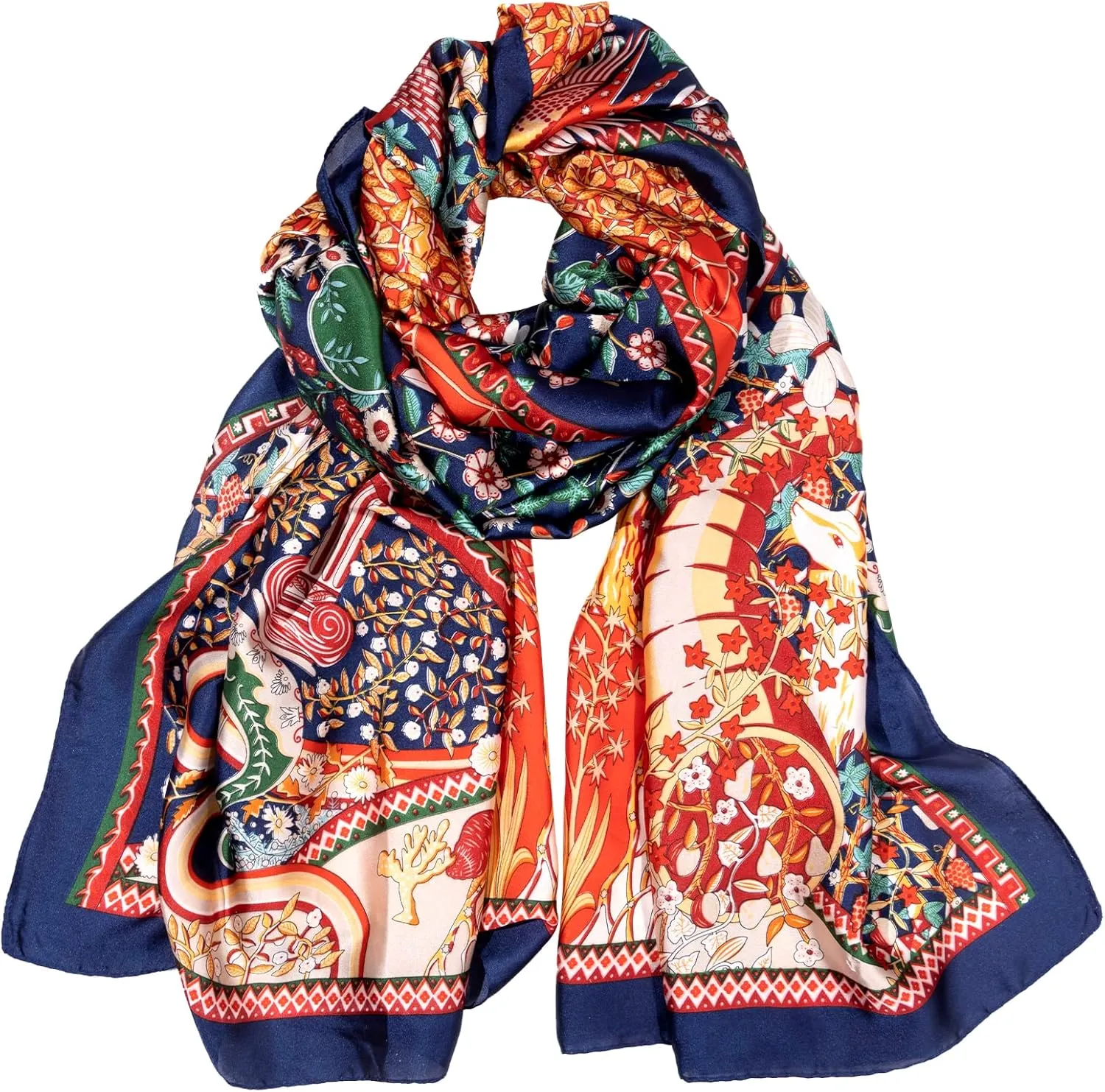 Bestshe Scarves for Women Lightweight Fashion Floral Large Silk Scarf Long Shawl Wraps with Gift Packed