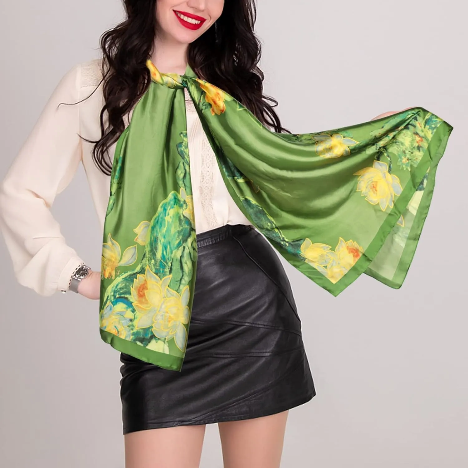 Bestshe Scarves for Women Lightweight Fashion Floral Large Silk Scarf Long Shawl Wraps with Gift Packed