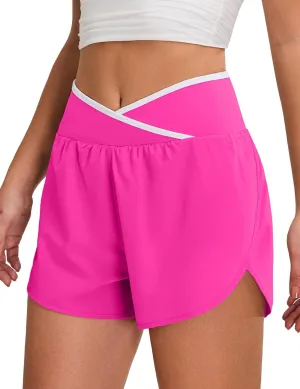 BMJL Women's Athletic Shorts Workout Running Shorts Crossover High Waisted Quick Dry Gym Shorts with Zipper Pocket