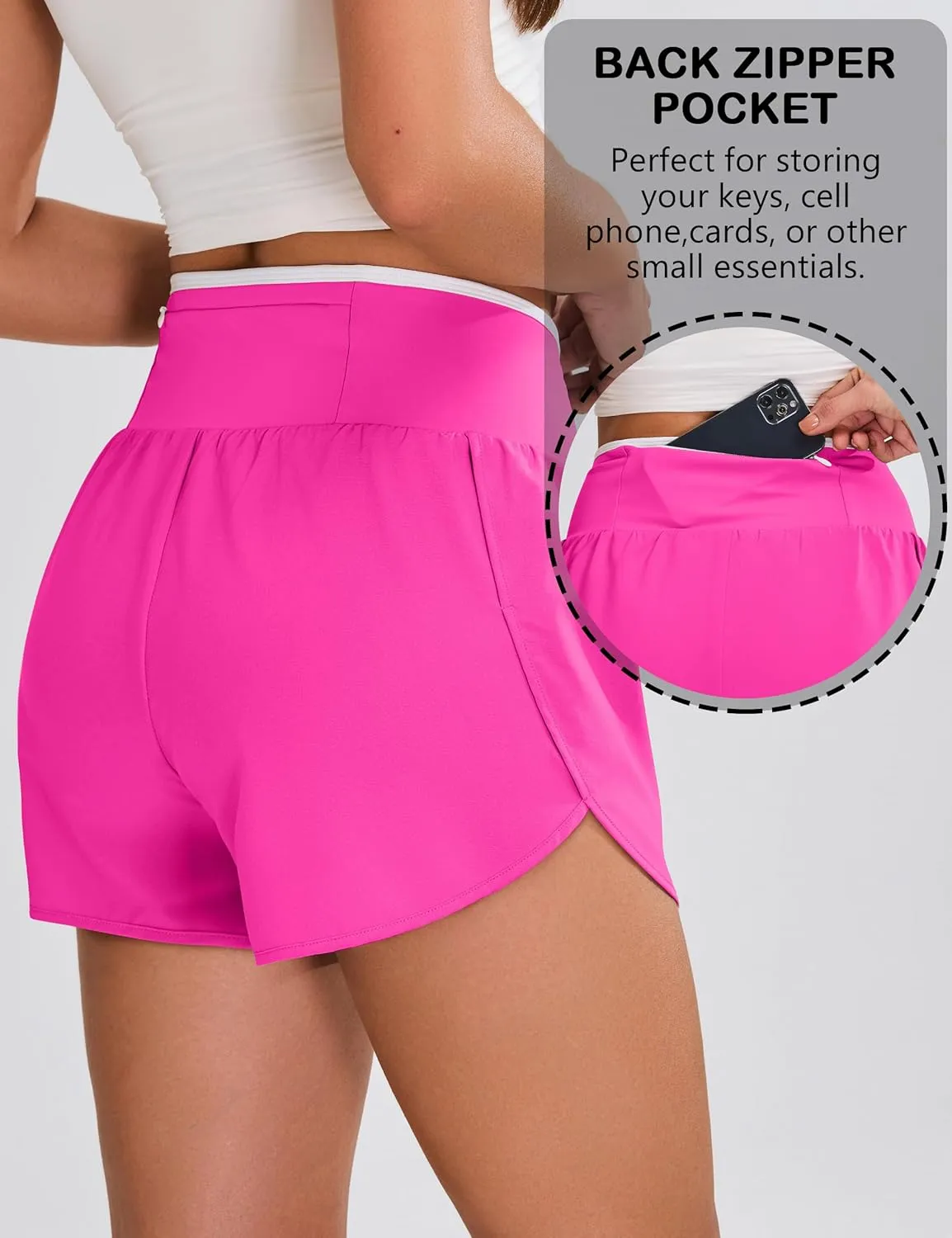 BMJL Women's Athletic Shorts Workout Running Shorts Crossover High Waisted Quick Dry Gym Shorts with Zipper Pocket