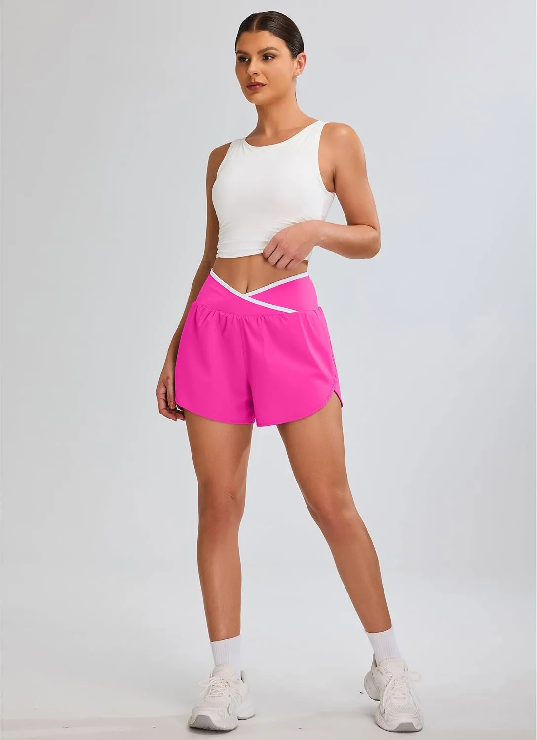 BMJL Women's Athletic Shorts Workout Running Shorts Crossover High Waisted Quick Dry Gym Shorts with Zipper Pocket