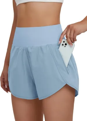 BMJL Women's High Waisted Athletic Shorts Pocket Workout Shorts Gym Sporty Running Shorts(S,Bluish Grey)
