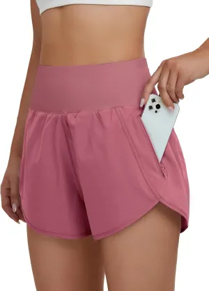 BMJL Women's High Waisted Athletic Shorts Pocket Workout Shorts Gym Sporty Running Shorts(XL,SummerRed)