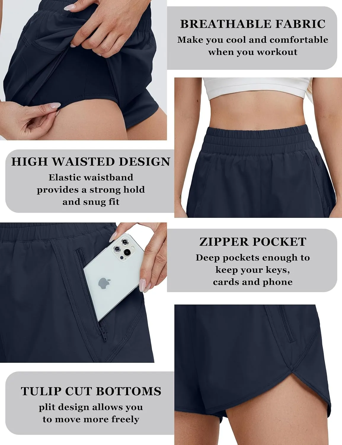 BMJL Womens High Waisted Shorts Athletic Running Short Elastic Quick Dry Gym Workout Shorts