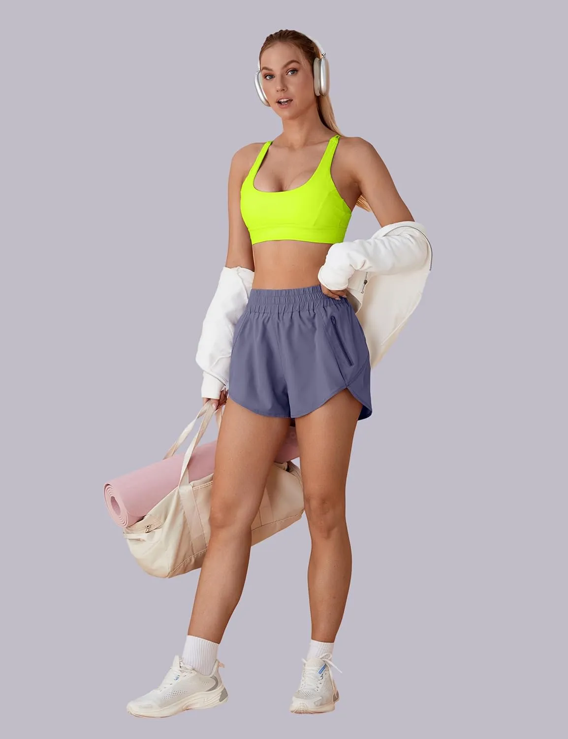 BMJL Women's Running Shorts Elastic High Waisted with Pockets, Sporty Workout Quick Dry Athletic Shorts