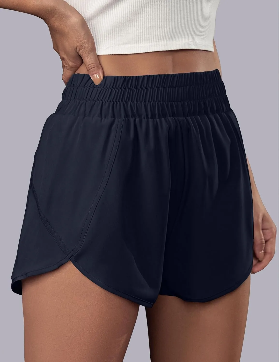 BMJL Women's Running Shorts Elastic High Waisted with Pockets, Sporty Workout Quick Dry Athletic Shorts