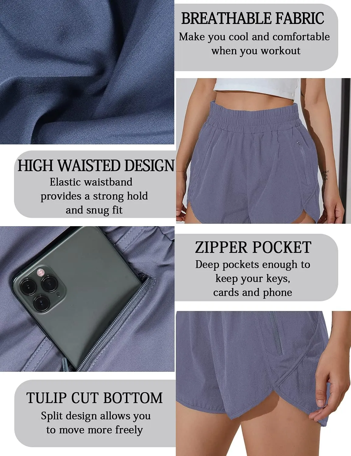 BMJL Women's Running Shorts Elastic High Waisted with Pockets, Sporty Workout Quick Dry Athletic Shorts