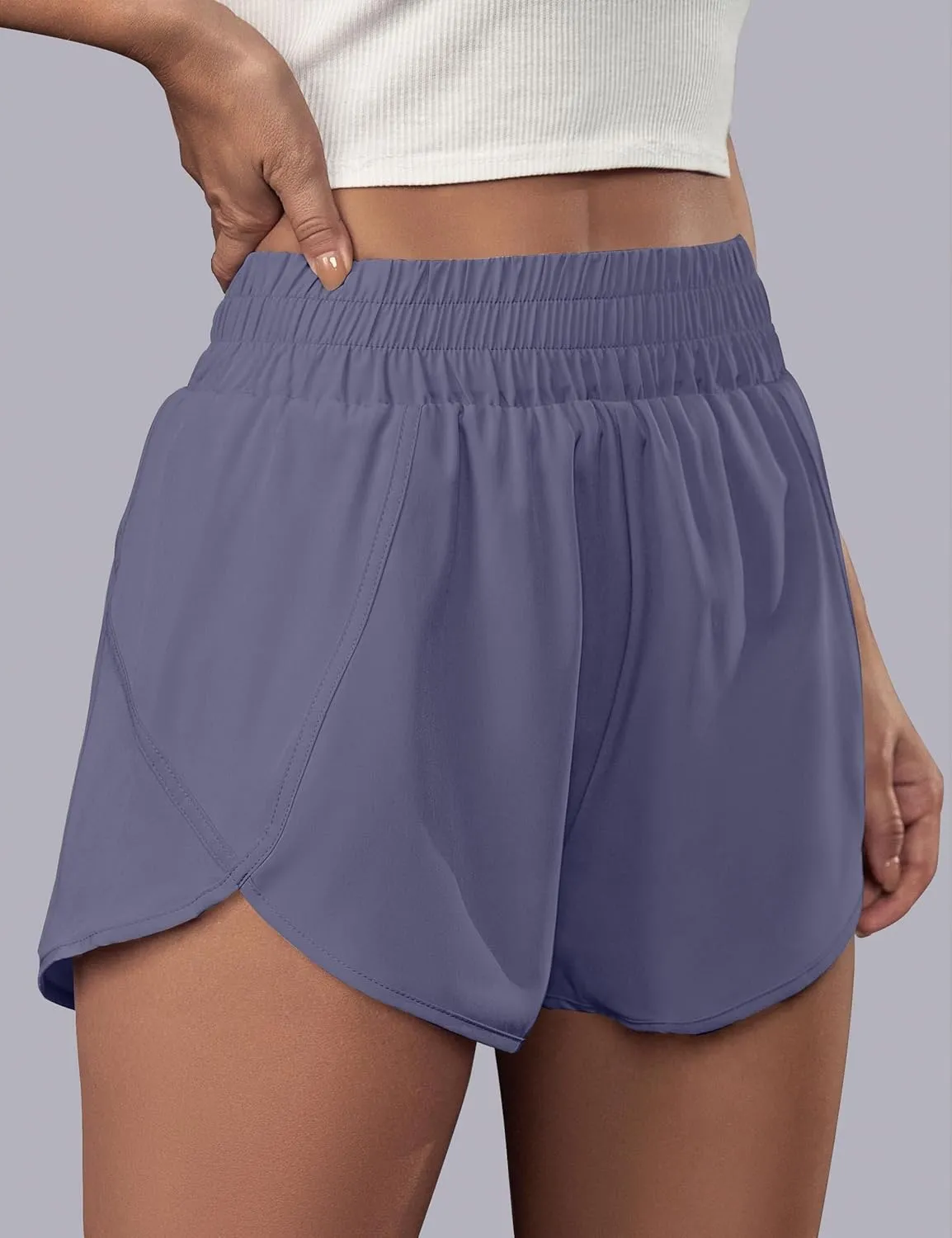 BMJL Women's Running Shorts Elastic High Waisted with Pockets, Sporty Workout Quick Dry Athletic Shorts