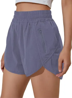BMJL Women's Running Shorts Elastic High Waisted with Pockets, Sporty Workout Quick Dry Athletic Shorts
